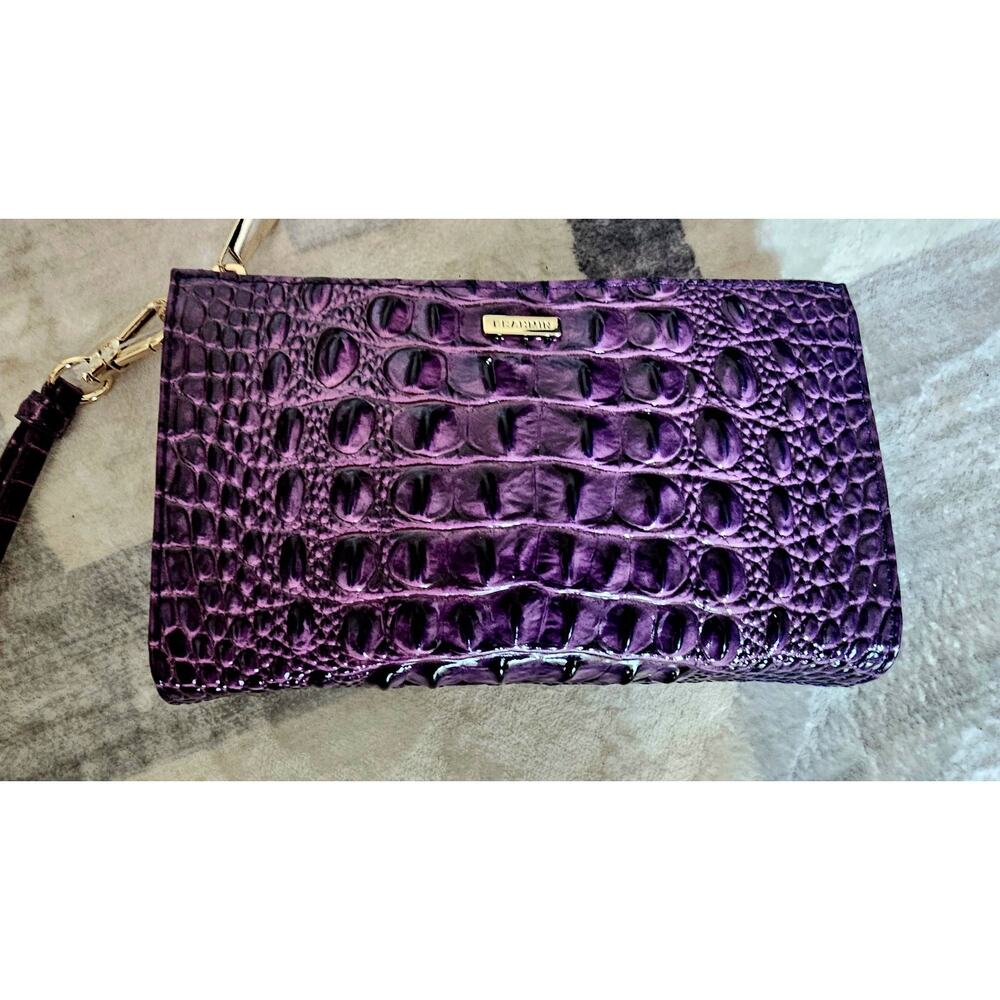 Brahmin Purple Croc-Embossed Wristlet Clutch